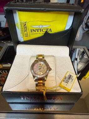 Invicta Two-Tone Gold and Silver Watch with Pink Mother-of-Pearl Dial